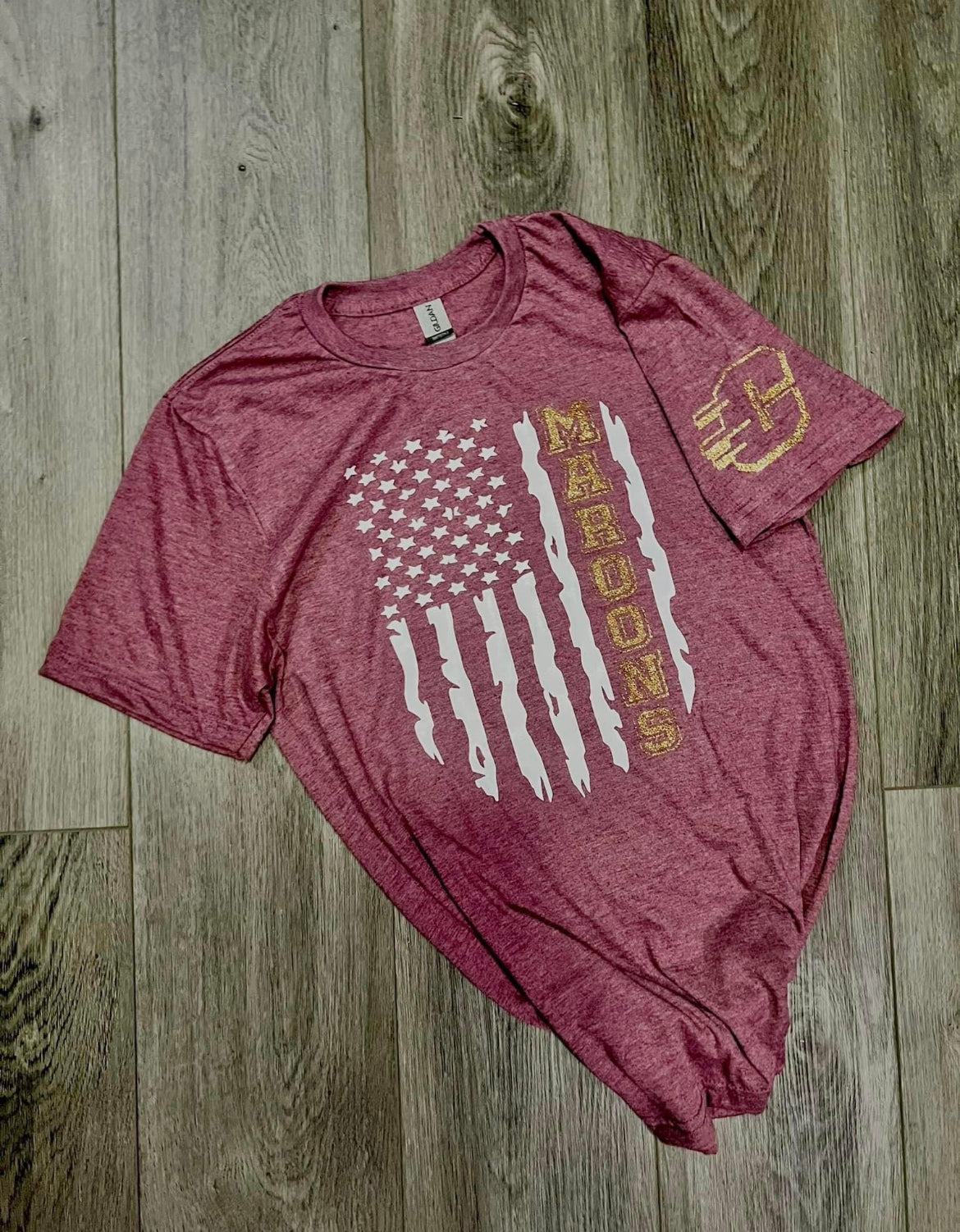 Glitter Maroon Flag Tee