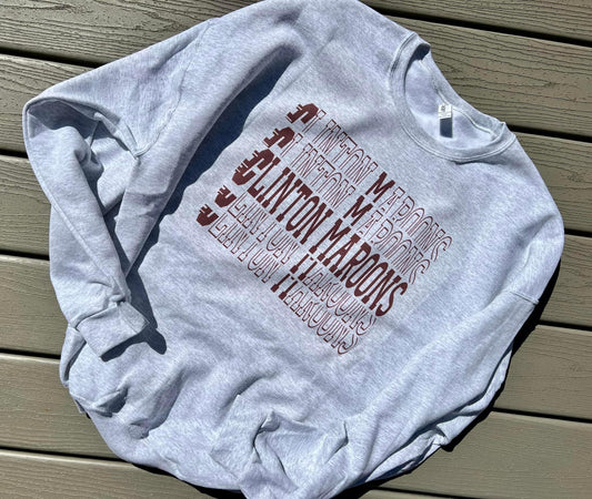 Adult Clinton Maroons Stacked Crewneck or Hooded Sweatshirt